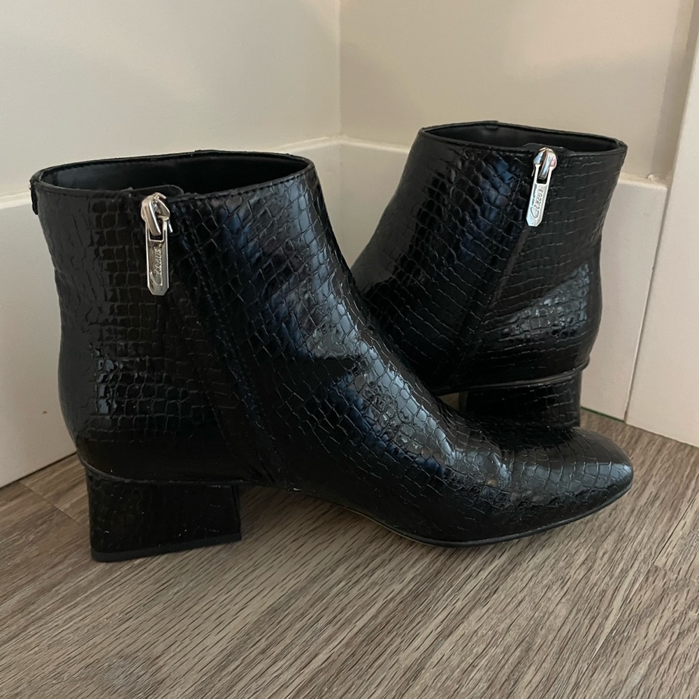 Circus Sam Edelman black croc ankle boots with chucky heal
